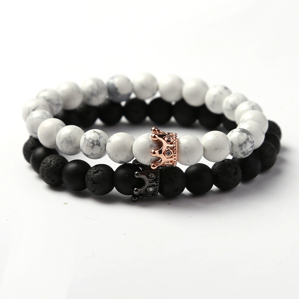 Bead Crown Natural Stone Double Bracelet