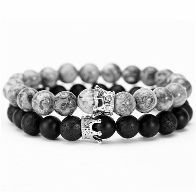 Bead Crown Natural Stone Double Bracelet