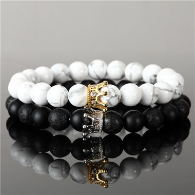 Bead Crown Natural Stone Double Bracelet