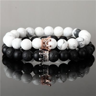Bead Crown Natural Stone Double Bracelet