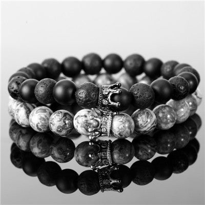 Bead Crown Natural Stone Double Bracelet